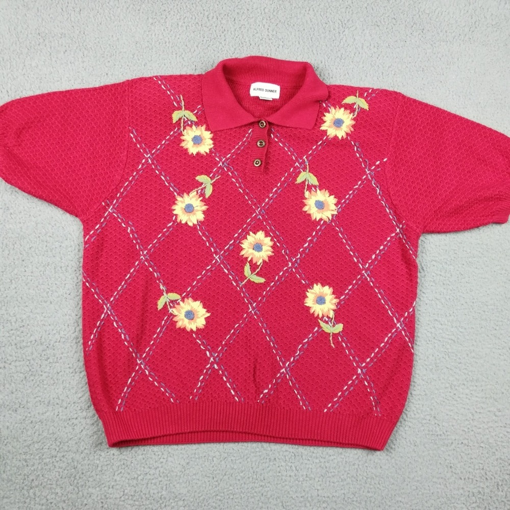 Alfred Dunner Womens Sweater Short Sleeve Sunflower Embroidered Floral 2X New